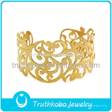Sous vide placage doré bracelet de manchette en acier inoxydable de haute qualité fleurs coupées au laser or